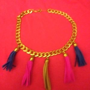 J389 Unique Leather Tassel Statement Necklace